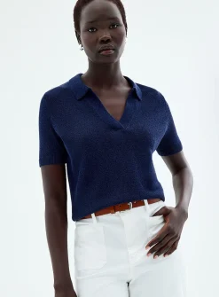 Fine-knit Johnny-collar sweater