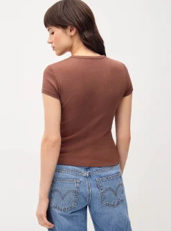 Finely ribbed button-up T-shirt