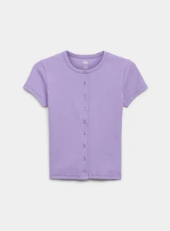 Finely ribbed button-up T-shirt