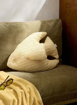 Fish-shaped faux-raffia outdoor cushion