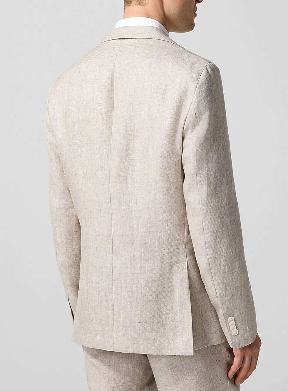 Fitted linen-blend blazer with flower pin