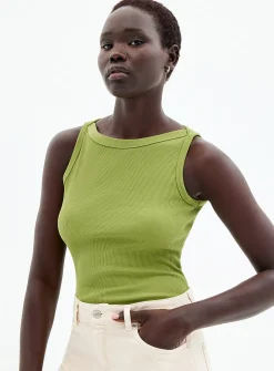 Fitted ribbed boat-neck cami