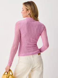 Fitted textured-wave mock-neck T-shirt