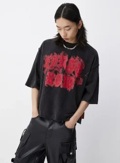 Flaming skull washed T-shirt