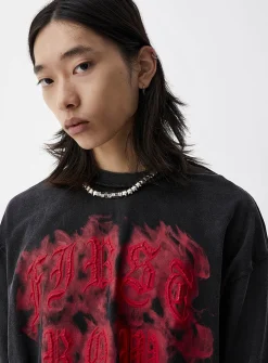 Flaming skull washed T-shirt