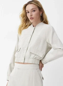 Flap pockets cropped linen-blend jacket