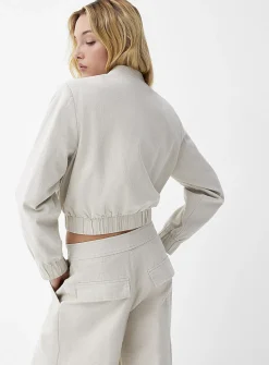 Flap pockets cropped linen-blend jacket