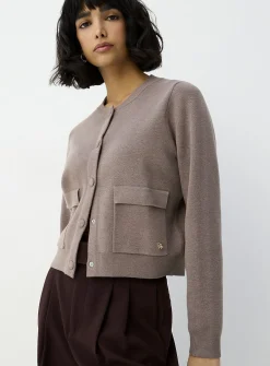 Flap pockets dense knit boxy-fit cardigan