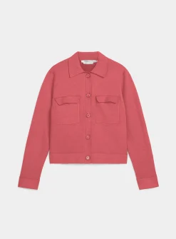 Flap-pocket polo-collar cardigan