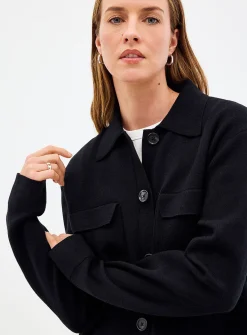 Flap-pocket polo-collar cardigan