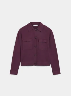 Flap-pocket polo-collar cardigan