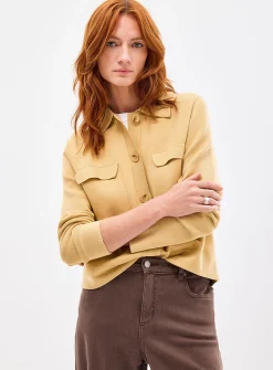 Flap-pocket polo-collar cardigan
