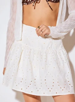 Flared broderie anglaise miniskirt