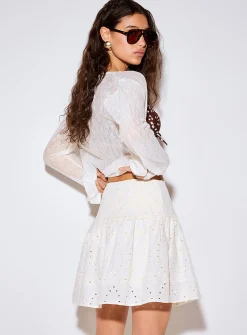 Flared broderie anglaise miniskirt