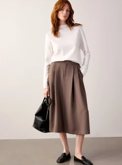 Flared textured crepe pleated skirt