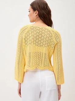 Flared-sleeve crocheted cropped sweater