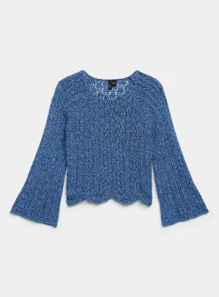 Flared-sleeve crocheted cropped sweater