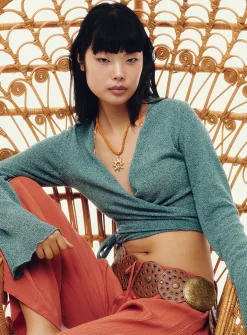 Flared-sleeve terry shrug