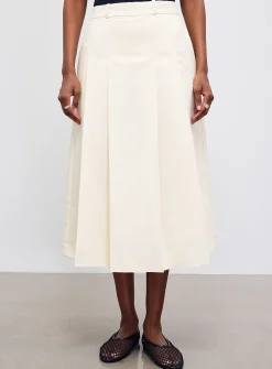 Flat-pleat vanilla midi skirt