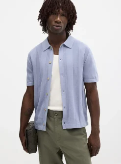Flat-ribbed polo-collar cardigan