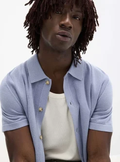 Flat-ribbed polo-collar cardigan