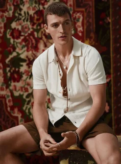 Flat-ribbed polo-collar cardigan