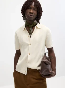 Flat-ribbed polo-collar cardigan