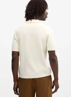 Flat-ribbed polo-collar cardigan