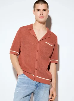 Flaviro pointelle knit camp shirt