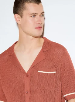 Flaviro pointelle knit camp shirt