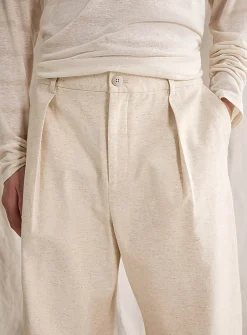 Flecked beige pleated pant