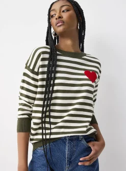 Fleece heart striped sweater