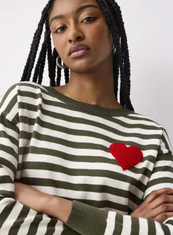 Fleece heart striped sweater