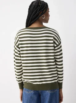 Fleece heart striped sweater