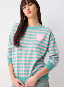 Fleece heart striped sweater