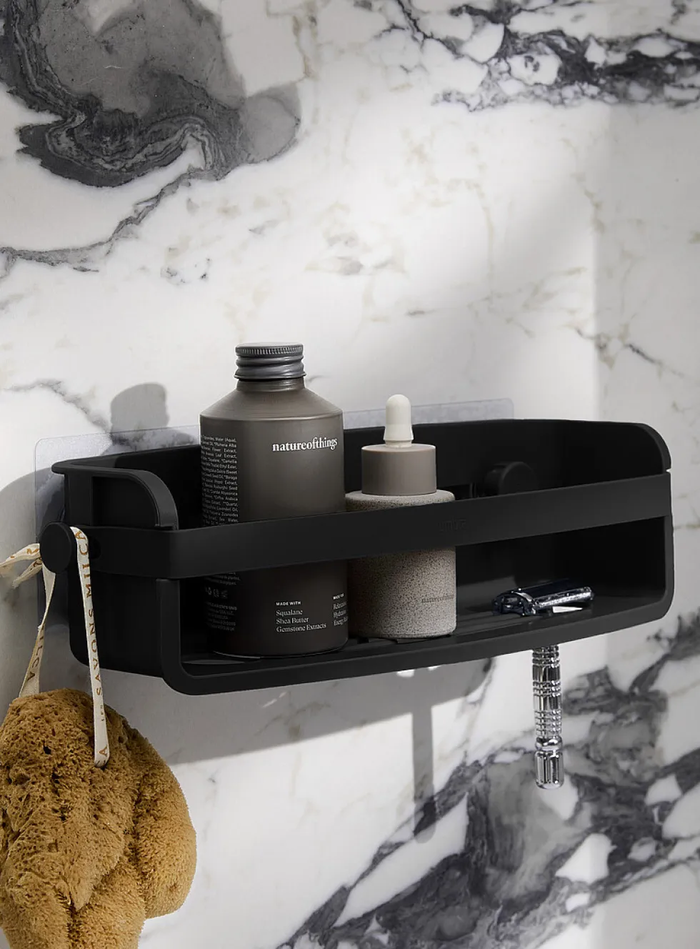 Flex rectangular adhesive shower basket