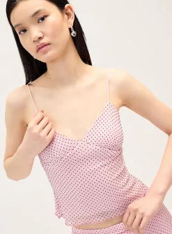 Flocked polka-dot cropped cami