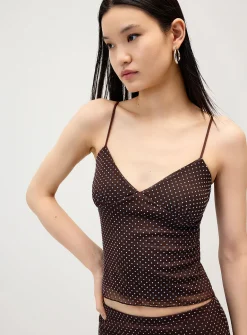 Flocked polka-dot cropped cami