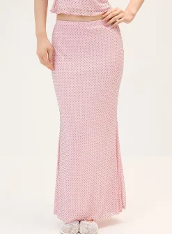 Flocked polka-dot mesh maxi skirt