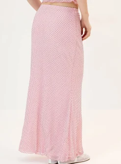 Flocked polka-dot mesh maxi skirt