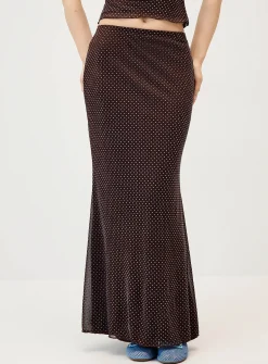 Flocked polka-dot mesh maxi skirt