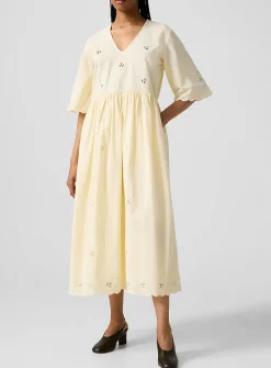 Floral cotton and linen V-neck dress