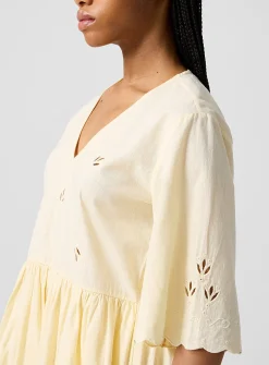 Floral cotton and linen V-neck dress