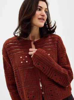 Floral crochet boxy-fit cardigan