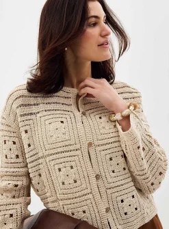 Floral crochet boxy-fit cardigan