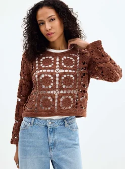 Floral crochet pure cotton sweater