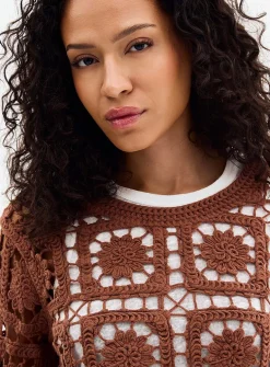 Floral crochet pure cotton sweater