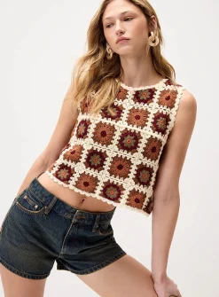 Floral crochet sweater vest