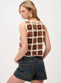 Floral crochet sweater vest
