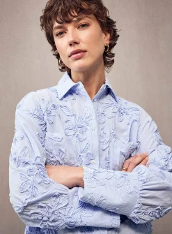 Floral decals loose striped shirt